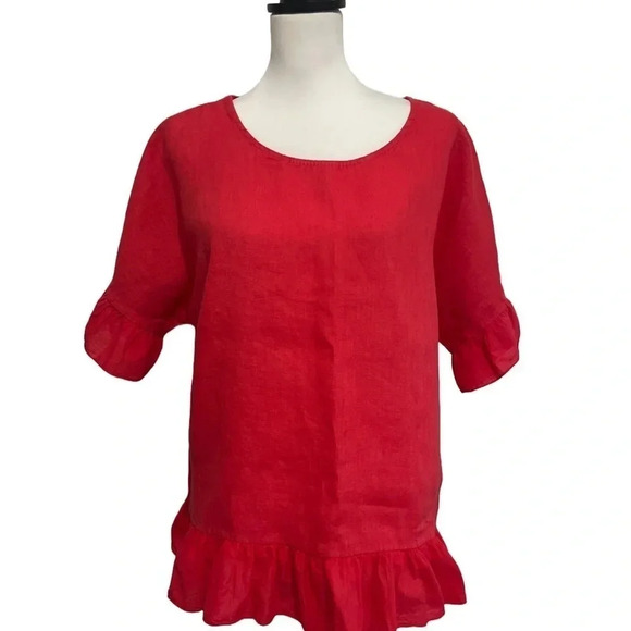 TERZO MILLENIO 100% Linen Women’s Red Top. Ruffle hem. Excellent condition! S - Picture 1 of 7